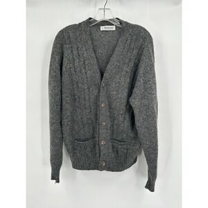 Jantzen Mens Cardigan Sweater Dark Gray Cable Knit Button Front Sz M Made in USA